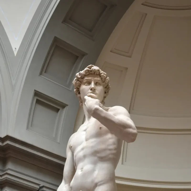 Michelangelo’s David displayed inside the Accademia Gallery in Florence, Italy.